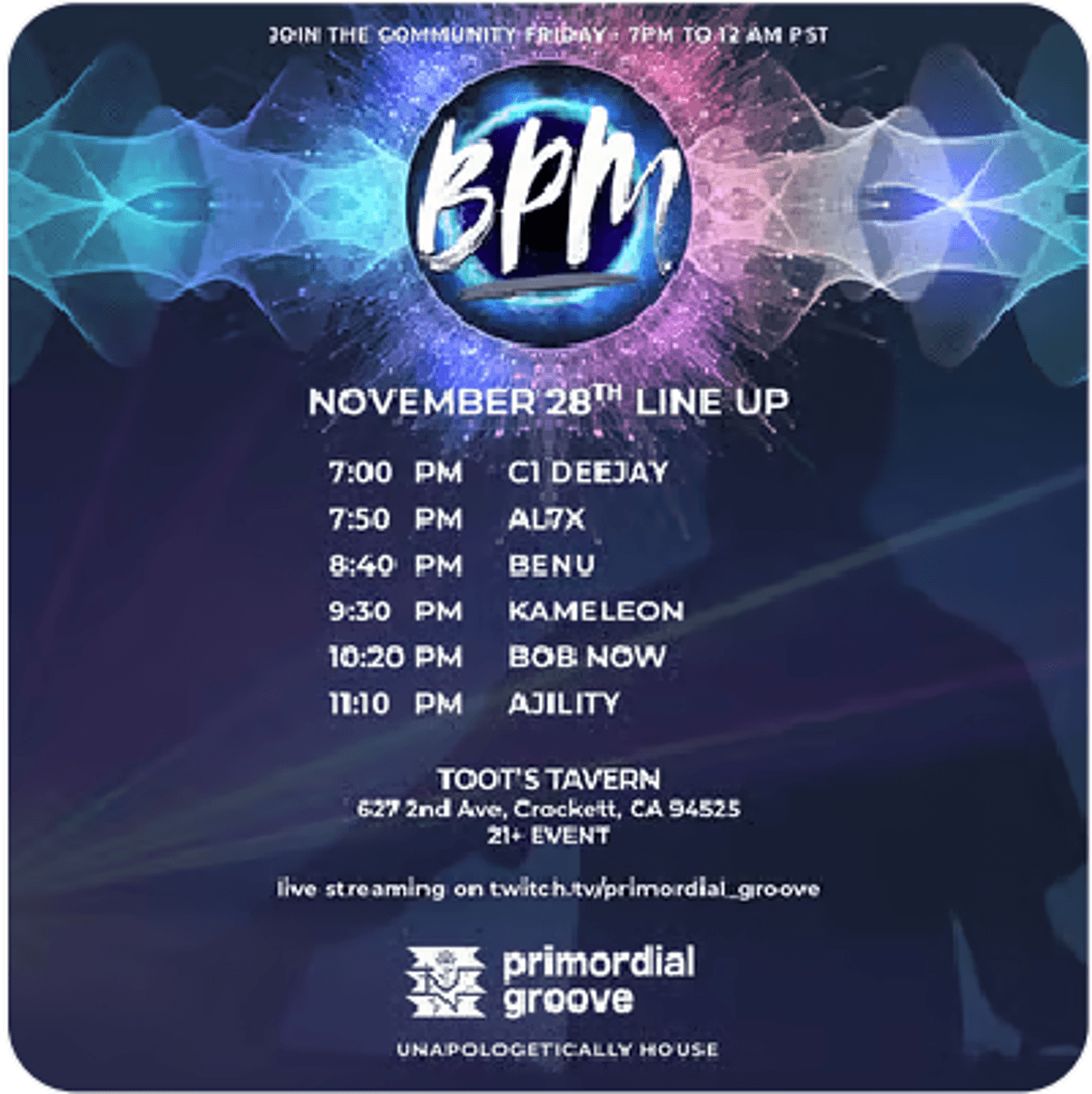 BPM Takeover: Toots Tavern flyer